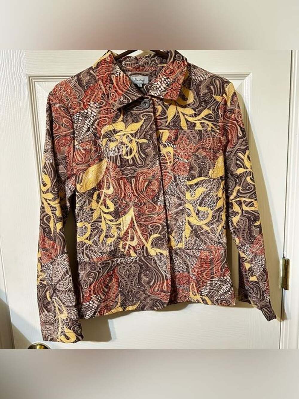 Analogy Brown & Yellow Printed Button-Front Shirt Jacket